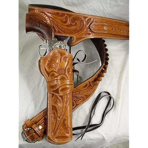Western Cowboy Gun Holster for .44,45 ACP (12MM) Caliber Revolver Holster Belt | Tooled Leather Cowboy Gun Holster with Belt for Men (Brown, 34-36 inch) Cover