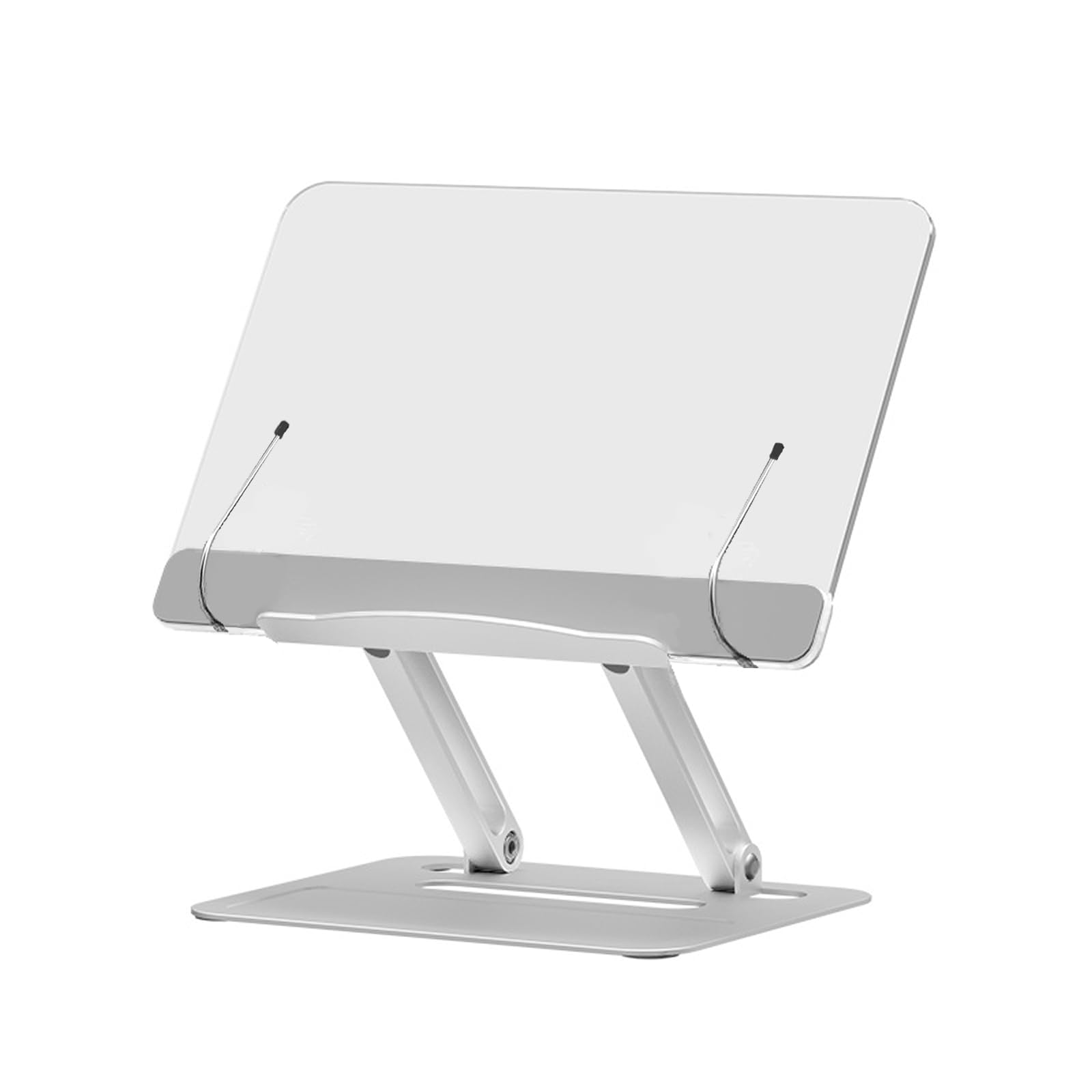 TUKA-i-AKUT Soporte de Libro de Acrílico Aluminio, Mesa Soporte de Lectura Ajustable en Altura y Ángulo con Clips, Ergonómico Atril de aluminio para Libros Receta Tabletas y Portátil, TKD8061