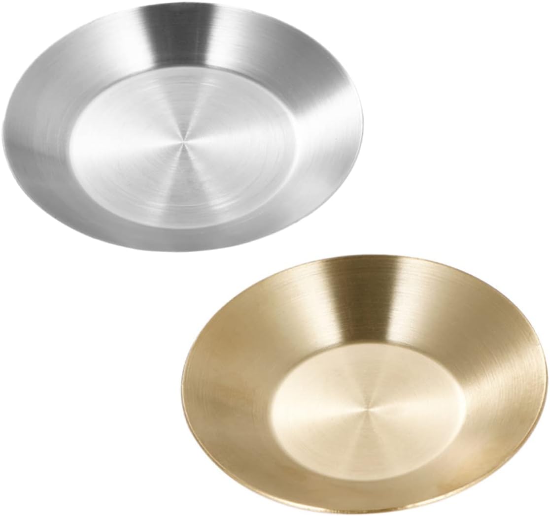 Garneck 2pcs Stainless Steel Sauce Dipping Bowls Round Korean Style Seasoning Plates for Appetizers Side Dishes and Condiments and Practical Kitchenware