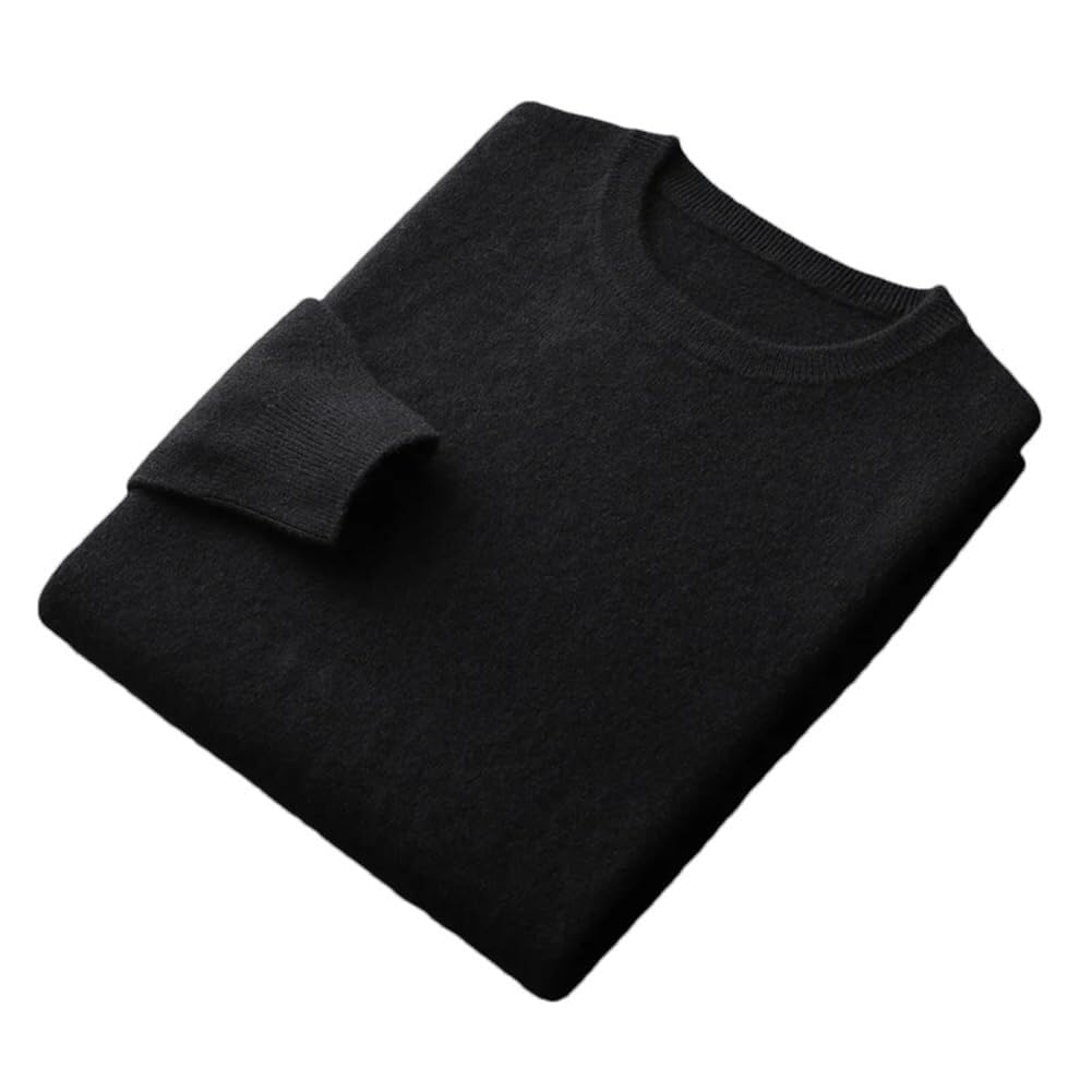 100% Merino Wool Sweater Mens Crew Neck Pullover Tops Solid Color Seamless Sweater Basic Jumper(Black,Small)