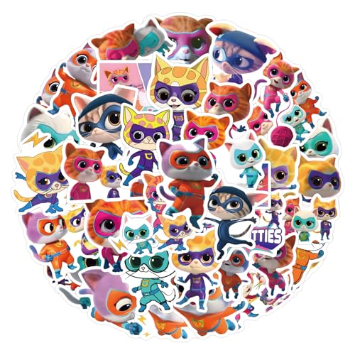 Image of 50pcs Cartoon Supper Kitties Stickers for Kids,Vinyl Waterproof Supper Kitties Decal for Water Bottle Laptop Toy Sticker for DIY Decorate Bumper Phone Hard Hat Kids Teens Gifts