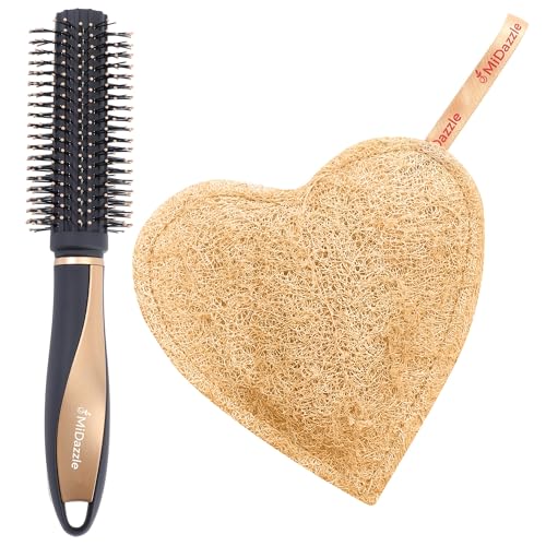 Image of Midazzle Premium Round Hair Brush with Natural Loofah Heart, Set of 2, for Men & Women