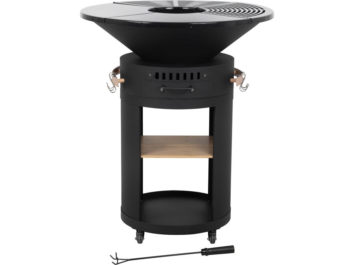 Barbecue plancha brasero à charbon et bois "Cesar premium" - Ø 81 cm - Noir