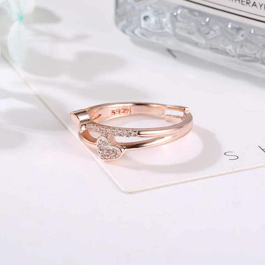 American Diamond Heart Rose Plated Ring