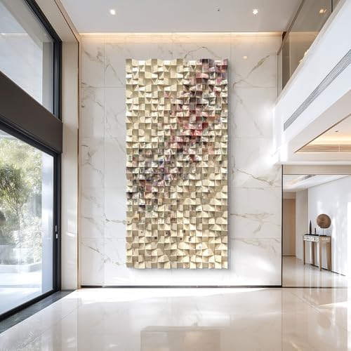 BrightA Large-Scale Wood Wall Art, Banded Wood Relief, Architectural Form