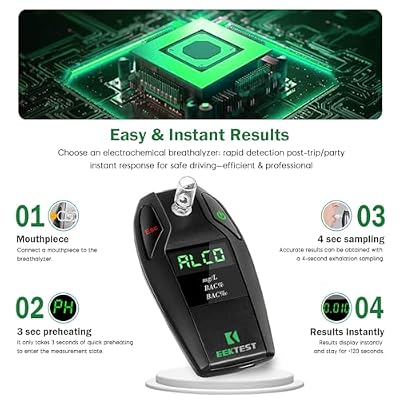 Breathalyzer High-Precision Portable Alcohol Tester with USB Charging, LCD Display, 10 Mouthpieces & Carrying Case (Black 1)