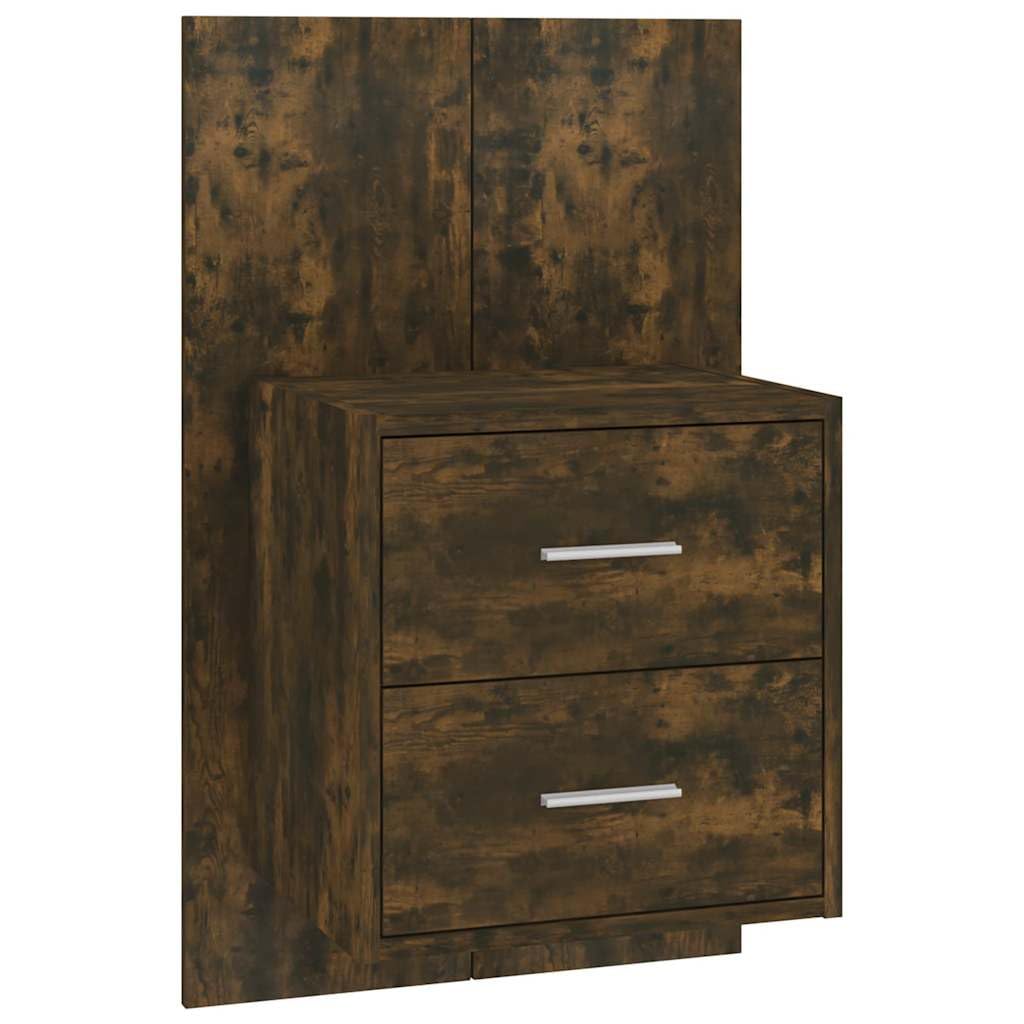 Ścienne stoliki nocne 2 szt. dąb wędzony, wiszący z materiału drewnopochodnego, 48,5 x 32,5 x 80 cm, nośność 50 kg, szafka nocna do sypialni i salonu, miejsce do przechowywania
