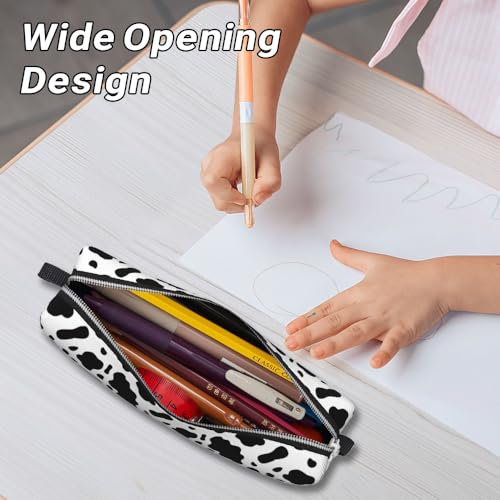 Image of Cow Print Pencil Case for Girls Boys Small Leather Pencil Pouch Pencil Bags with Zipper for School Office College Back to School Gifts