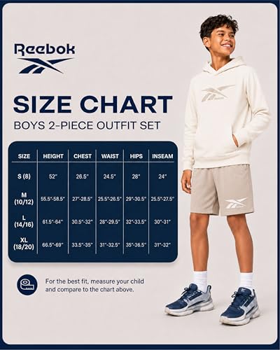 Image of Reebok Boys Active Shorts Set - 2 Piece /3 Piece Athletic Performance Stretch Hoodie Sweatshirt Gym Shorts and Shirts for Boys