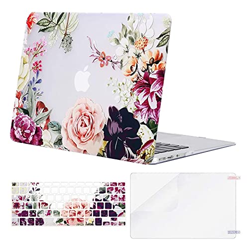 MOSISO Compatible with MacBook Air 13 inch Case (A1369 & A1466, Older Version 2010-2017 Release), Plastic Rose Leaves Hard Shell Case & Keyboard Cover & Screen Protector, Transparent