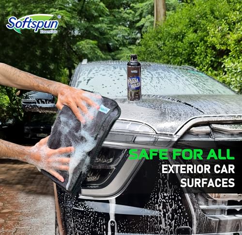 Image of SOFTSPUN Essentials & Car Shampoo Combo | 500 gsm 40X60cm 1 Pc Grey+500mL Car & Bike Premium Liquid Shampoo | Thick Foam, Removes Tough Dirt & Grime | pH Neutral | Works with Bucket & Foam Cannon.