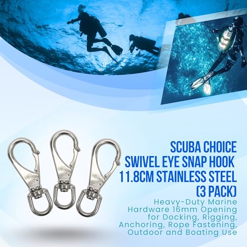 Scuba Choice Swivel Eye Snap Hook 11.8cm Stainless Steel (3 Pack) – Heavy-Duty Marine Hardware 16mm Opening for Docking, Rigging, Anchoring, Rope Fastening, Outdoor and Boating Use - Thumbnail 5