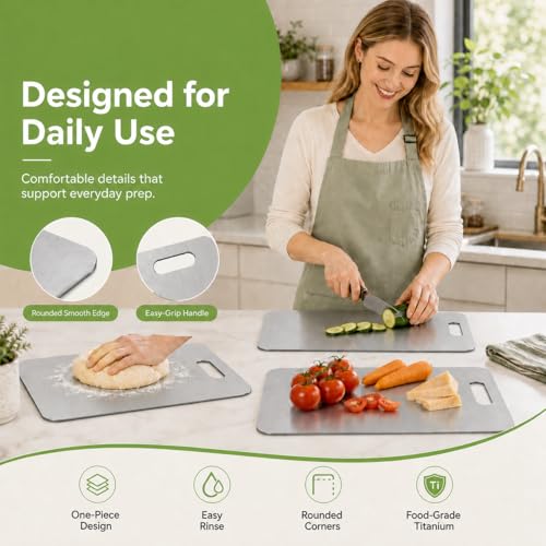 Titanium Cutting Board, 100% Pure Titanium Cutting Boards for Kitchen, Double-sided Titanium Cutting Boards,Separate Raw and Cooked Food Areas,Non-Toxic,Dishwasher Safe 13”L × 8”W — view 4