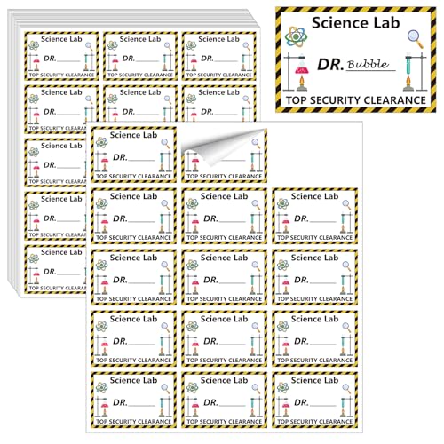 210 PCS Mad Scientist Lab Props Science Stickers Pack Science Name Badge Scientist Sign Scientist Role Play Set for Theme Party Decoration Favors and Decor (Science Themed)