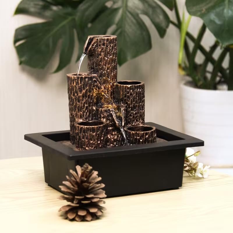 Polyresin Tabletop Indoor Waterfall Fountain with Tea Light Candle Holder for Home Decor, Showpiece Fountain for Living Room Housewarming Gift Zen Water Fountain-23x17.5x23.5cm-image-20