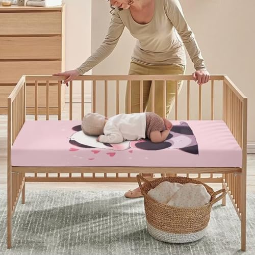 Image of Panda Baby Sheets for Standard Crib Pink Nursery Bedding Sets for Girls Soft and Breathable Cribs Cover Fitted Play and Pack Sheets Boys Toddlers Christmas Birthday Gifts