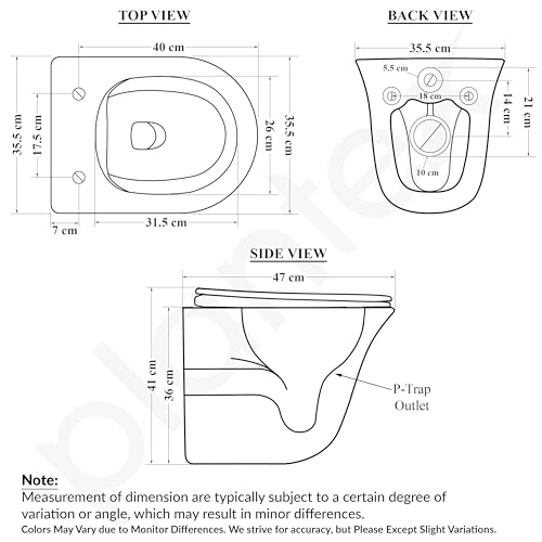Image of Plantex Imported Ceramic Western Commode /Wall Hung Western Toilet /Rimless Washdown Commode for Bathroom with Soft Close Toilet Seat Cover - P Trap Outlet (1161 - Matt White)