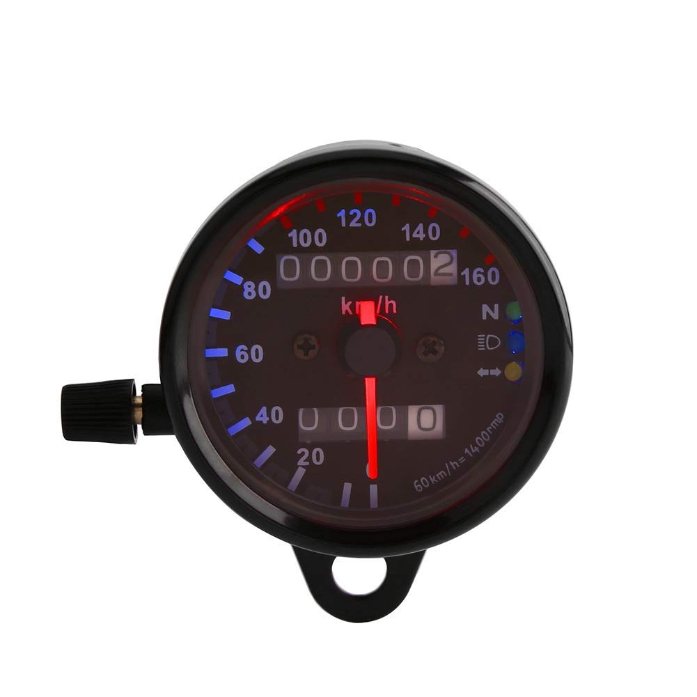 Tachimetro universale per moto, misuratore contachilometri con doppio display digitale 12V, misurazione della velocità massima 160 Km/h(Nero)