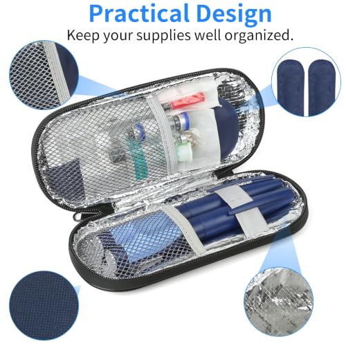 Image of Insulin Pen Cooler Travel Case with 2 Reusable TSA Approved Ice Packs, Diabetic Medication Insulated Cooler Bag for Insulin Pens and Other Diabetic Supplies Storage Navy Blue