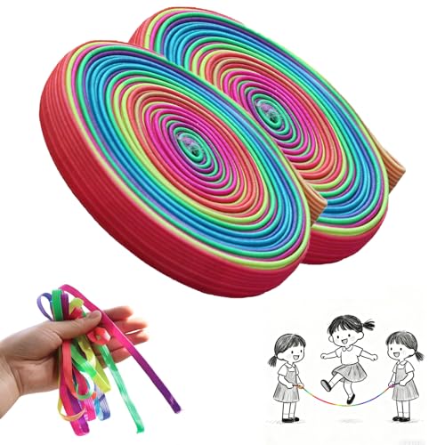 2 Stück Gummitwist Kinder,Gummi Twist Regenbogenfarben,Gummi Twist Mädchen ab 6,Pausenspiele Grundschule,Fadenspiele für Kinder,gummi Twist Mädchen,Hüpfgummi kinder ab 6,7,8,9,10 Jahre (2 Stück)