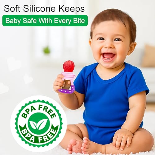 Image of GLUN Soft Silicone Baby Feeder, Food & Fruit Feeder for 3 to 12 Months, Pack of 4 BPA Free Anti Choking Fruit Pacifier, Teether for Infant