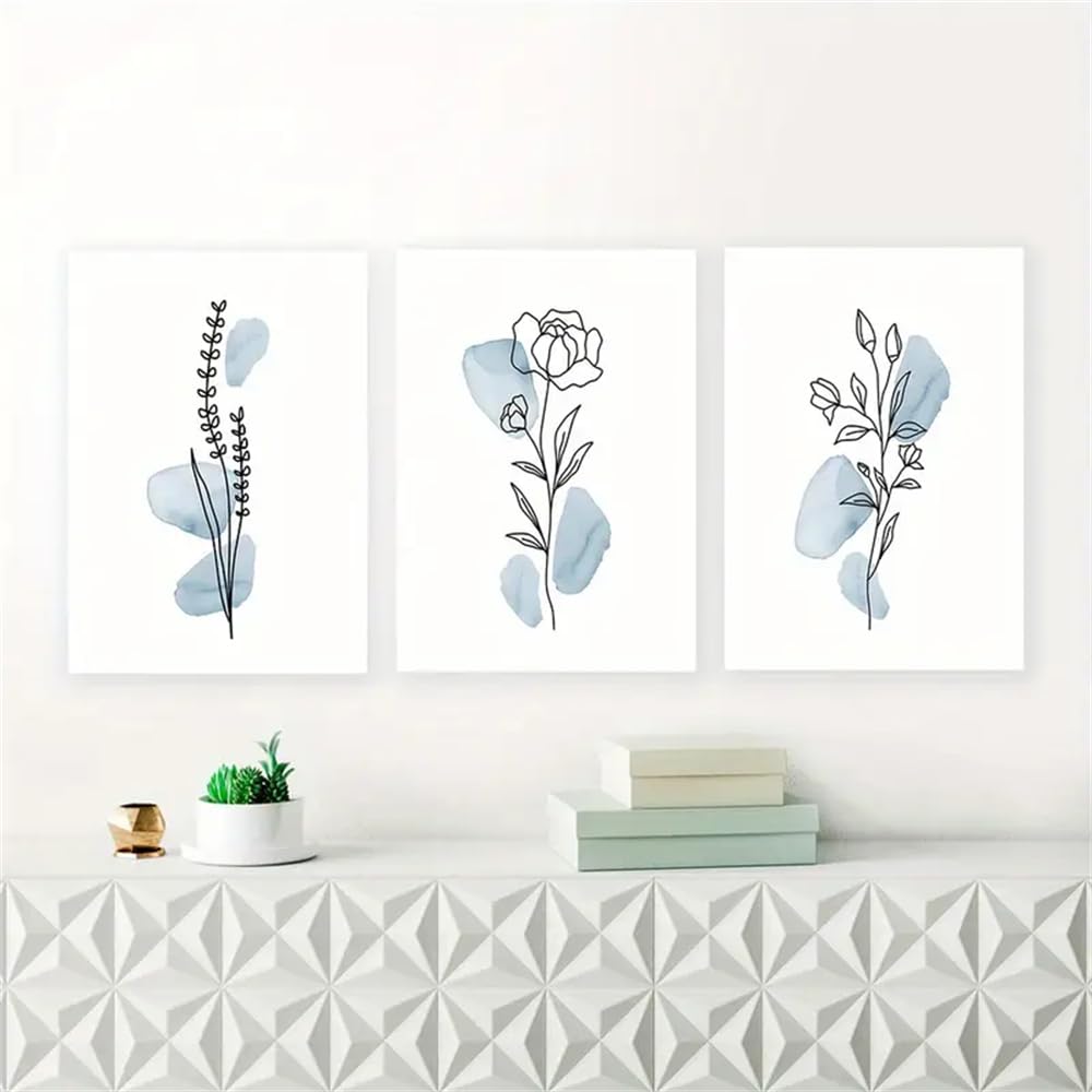 Botanical Posters-Boho Botanical Canvas Wall Art, Vintage Green Poster, Abstract Sage Wild Flowers Print Painting Line Watercolor Floral Living Bedroom Office Decor-60 * 80cm*3PCS (No Frame)