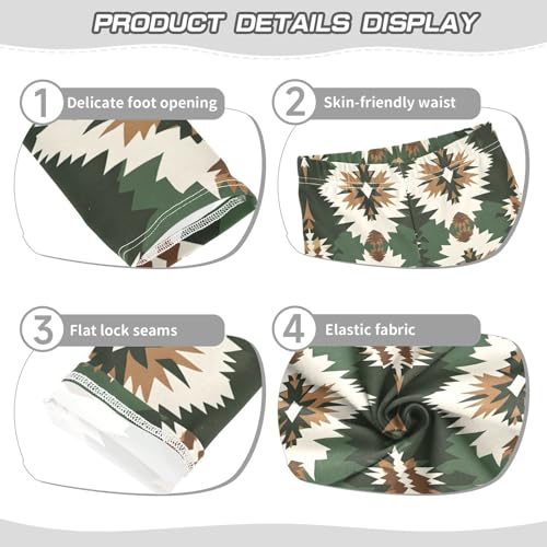 Retro Green Western Aztec Girls Leggings Soft Stretch Workout Yoga Dance Pants for Kids Casual Tights3