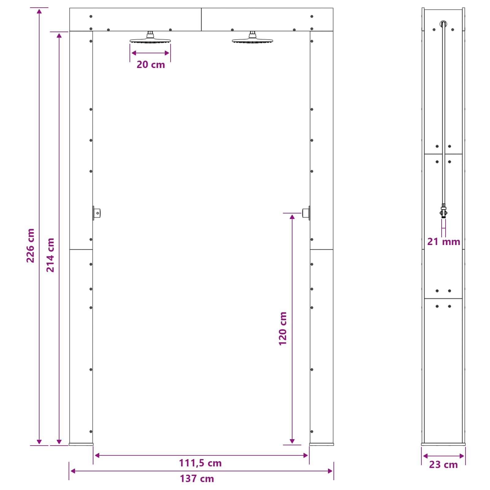 Doccia per esterni in legno massello di pino e acciaio inox, bianco, 226 cm, con tubo doccia regolabile in altezza, soffione girevole, resistente alle intemperie, per giardino, piscina