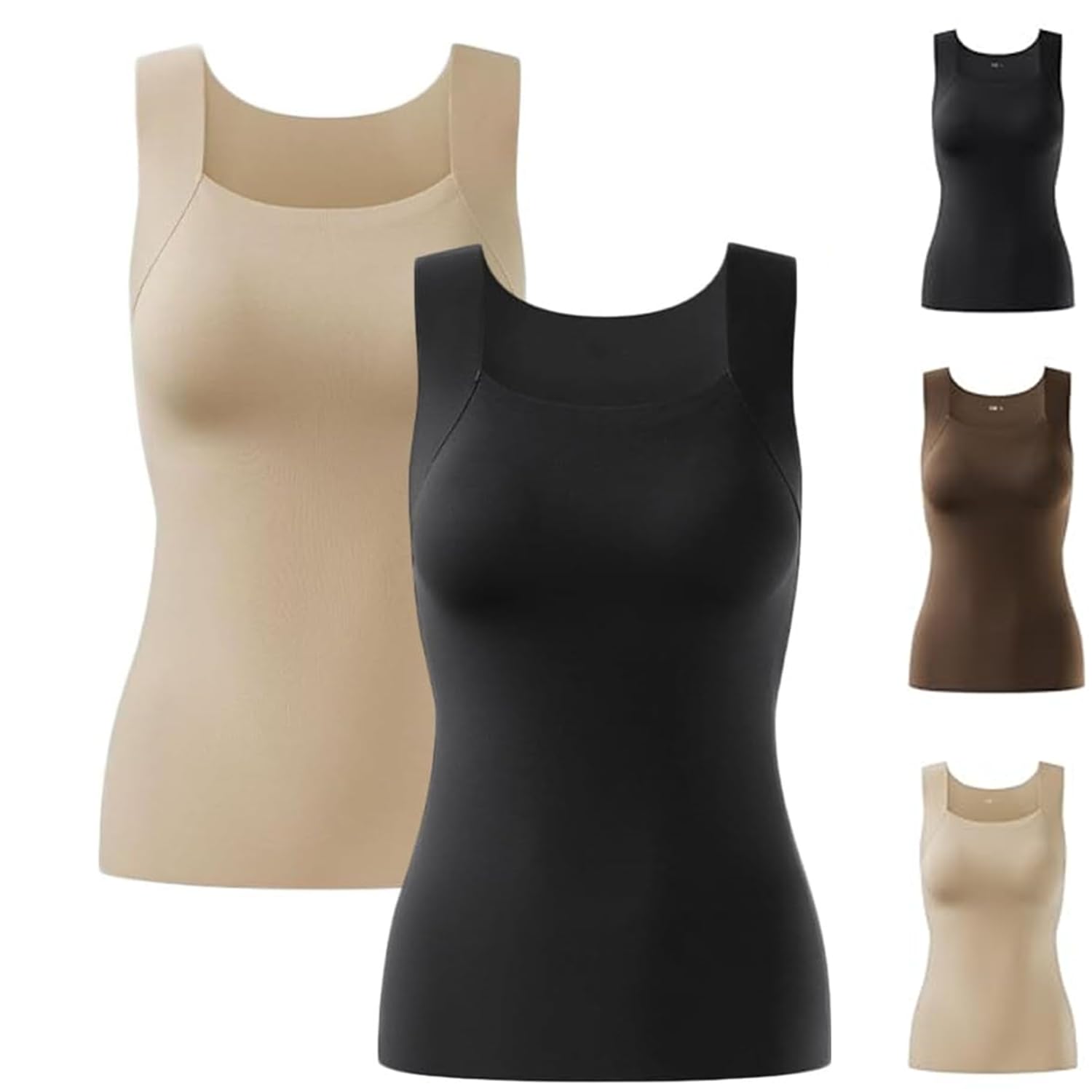 GARWAR Shamfreshen U Neck Shapewear Built-in Bra Tank,Women High Support Tummy Control Compression Tank Top with Bra (XL,Black+Nude)