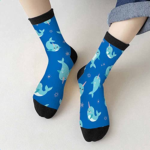 Image of Crew Socks for Woman Size 6-8 Tropical Wildlife Bright Teal Girls Socks