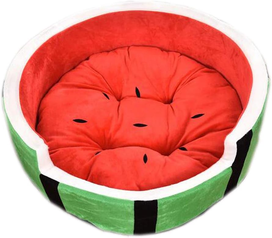 Pet Cat Dog Cartoon Watermelon Style Beds Thick Cotton Pet House with Pillow (L, Watermelon)