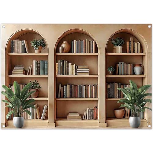 YCUCUEI 7x5ft Fabric Brown Bookshelf Library Photography Backdrop