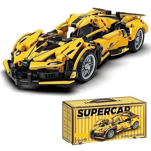 Favrallo 1:18 Scale Green Racing Car Building Block Set | 470 PCS Pull Back Supercar Model | DIY Assembly Sports Car Toy | Compatible Bricks for Kids, Adults & Collectors (Yellow Lamborrghini)