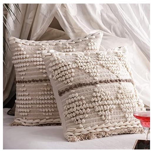 Oparun Box Set of 2 Boho Throw Pillow Covers for Couch, 18 x 18 Inch Textured Boho Pillow, Hand-Woven Tufted Decorative Pillows Covers Bedroom Living Room, Farmhouse