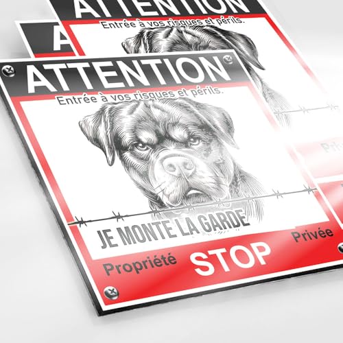 Panneau Rottweiler 90x90mm Dibond 2mm + Autocollant Vidéo Surveillance - Plaque Sécurité...