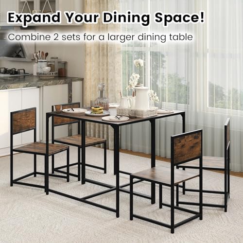 COSTWAY Small Dining Table for 2, Industrial Table and Chairs Set w/Metal Frame, Wood Grain Surface, 3-Piece Dinette Set, Space-Saving Kitchen Table Set for Small Place, Apartment, Home (Rustic Brown) - Thumbnail 5