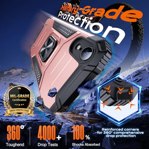 Image of Anqrp Heavy Duty Case for iPhone XR Case with Enhanced Ring Holder Grip Stand, Military Grade Shockproof Rugged Drop Protective Silicone Hard Slim iPhone XR Phone Case Cover,Pink Gold