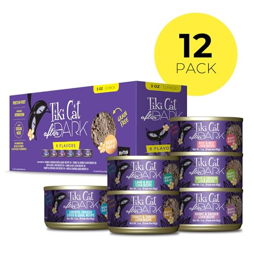 Image of Tiki Cat After Dark Pate, Variety Pack, High-Protein and 100% Non-GMO Ingredients, Wet Cat Food for Adult Cats, 3 oz. Cans (Pack of 144)