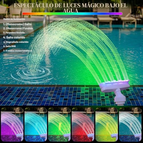 Miniatura 4 de Reallnaive - Fuente Solar Para Piscina Con 7 Luces Led De Colores, Fuente Ajustable Y Rociador De Cascada, Luces De Cascada, Divertido Rociador Para Piscina