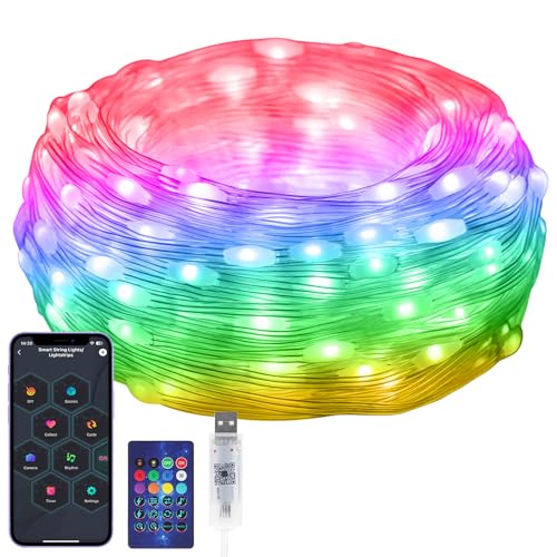 Electight RGB Smart IC String Lights Indoor 16FT/5M [APP & Remote Control], 50 LEDs Multicolor Fairy Lights, USB Powered & IP65 Waterproof, Music/Voice Sync, Fairy String Lights for Christmas, Party
