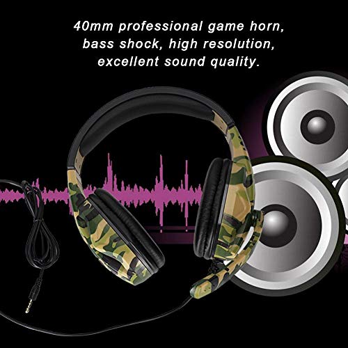 Gaming-headsets, bedrade gaming-hoofdtelefoon met professionele game-hoorn van 40 mm, stereobasgeluid, rekbare hoofdband, ruisonderdrukkende headset met microfoon, voor PS4 / pc / laptop enz. (Camouflage) - Afbeelding 3