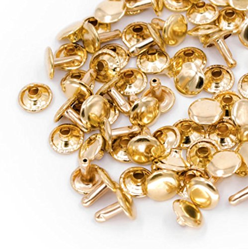 100pcs 7mm Double Cap Gold Round Rivets Studs Nailhead Rock Biker RV237B