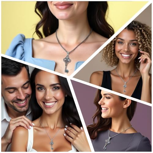 Key Necklace Pendant Stainless Steel with Gold Plated - Charm Necklace for Women with Rose Quartz, Amethyst, Aventurine, Opalite & Howlite Jewelry Chain Length - 20 inch Birthday Gifts for Women2