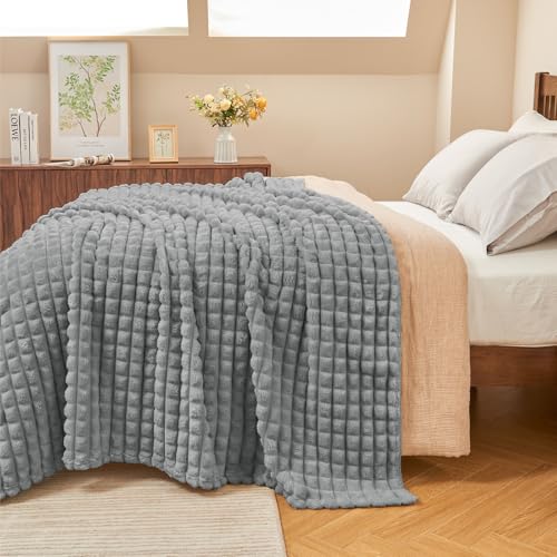 Image of BEDELITE Grey Checked Fleece King Size Throw Blankets for Bed, 108x90 Inch