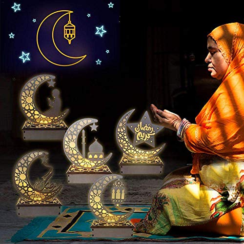 Eid Crafts Night Light Ramadan Mubarak Lamp Decorations Wooden Moon Star Led Lights Home Party Bedroom Ornaments Gift For Muslims Islamic Table Decor (G1) #TOP3