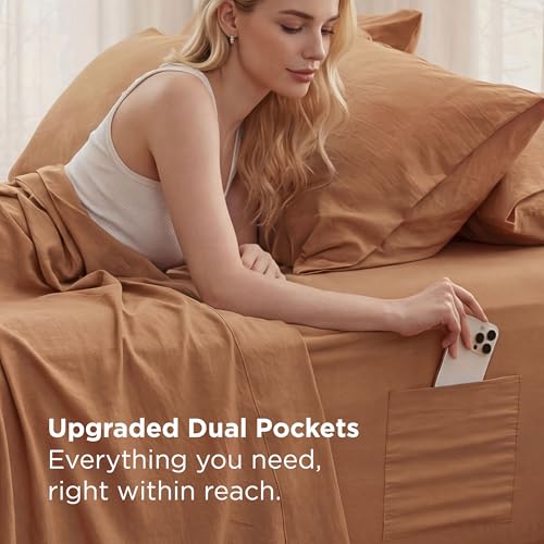 Image of Bedsure Deep Pocket King Sheet Set, 6 Piece, Prewashed Ultra-Soft, 18-inch | Extra Deep Pocket, Breathable, Secure Fit, Hotel Luxury Bedding, Dual Side Pockets, Fade Resistant, For Air Mattress