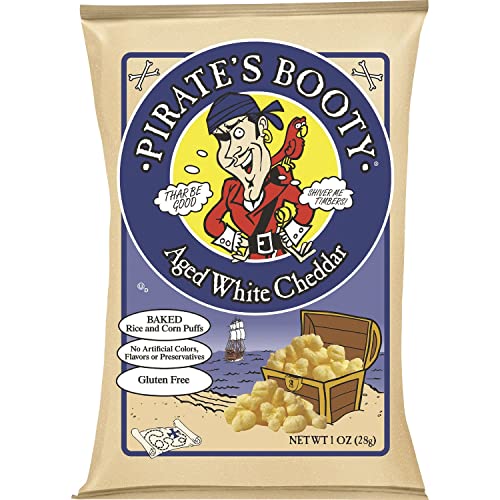 Pirate's Booty Aged White Cheddar Cheese Puffs, 24ct, 1oz Indvidually Sized Bags, Healthy Kids Snacks, Gluten Free