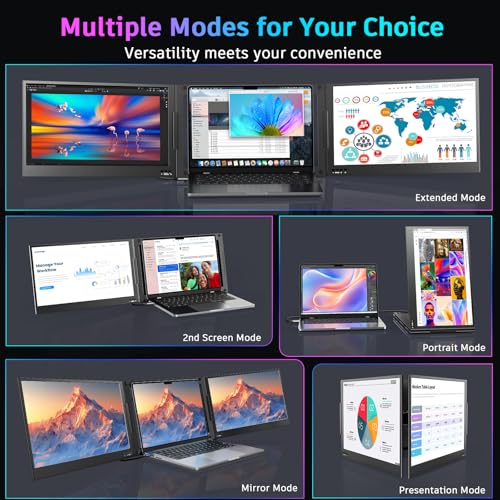 Image of QQH 15.6 inch Laptop Screen Extender, 1080P Triple Portable Monitor for Laptop with Ultra-Slim IPS Display, USB-C Plug and Play Extended Screen Compatible with MacOS, Windows, Android for 12-16 inch Laptops