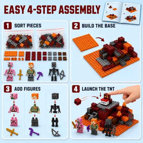 Image of Yashoni Building Blocks Toy Set for Kids | DIY STEM Construction Bricks with Mini Figures, Creative Models & Educational Play Set|Blocks Game (96, The Nether Fight)