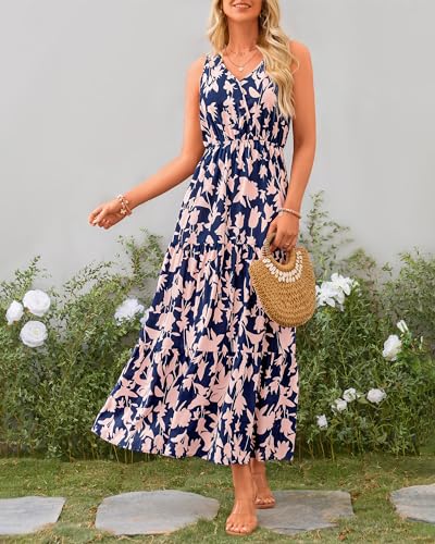 BTFBM Women Summer Dresses Casual Sleeveless Maxi Dresses Cute Floral Long Dress Wedding Guest Dress3